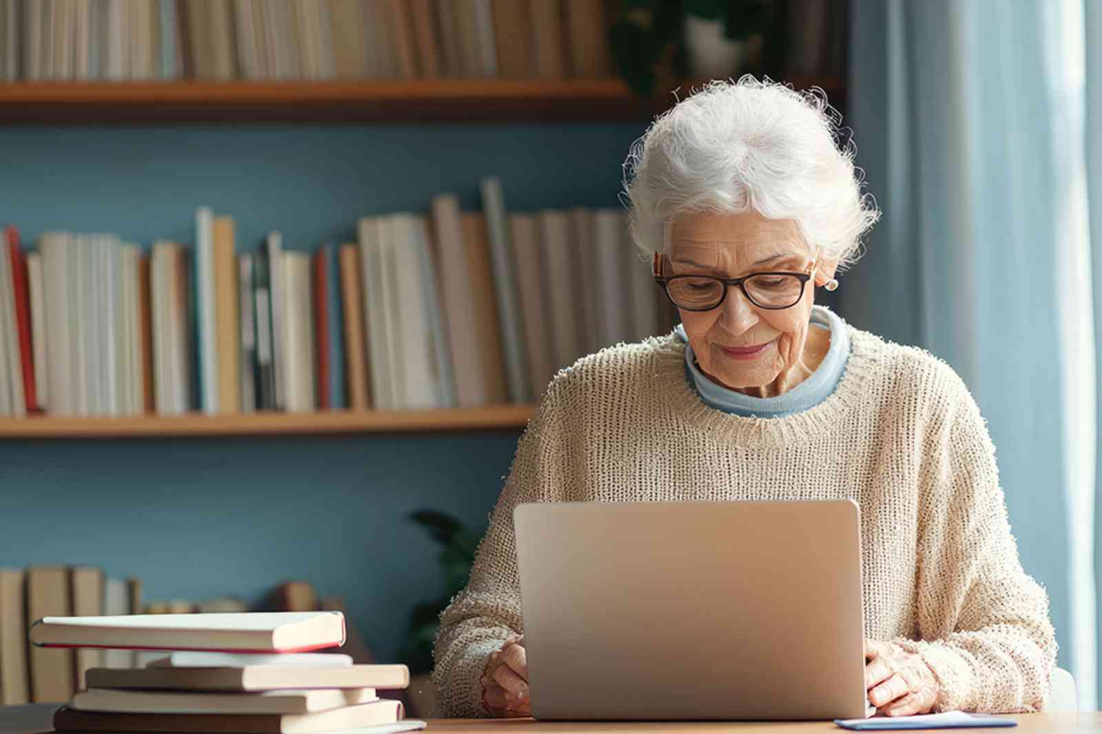 Ältere Frau vor Laptop